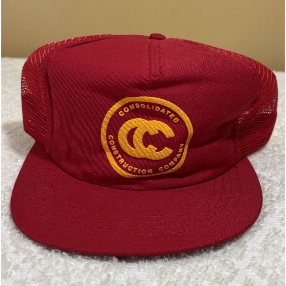 Vintage 80s Consolidated Construction Company Mesh Back Foam Insert Trucker Hat